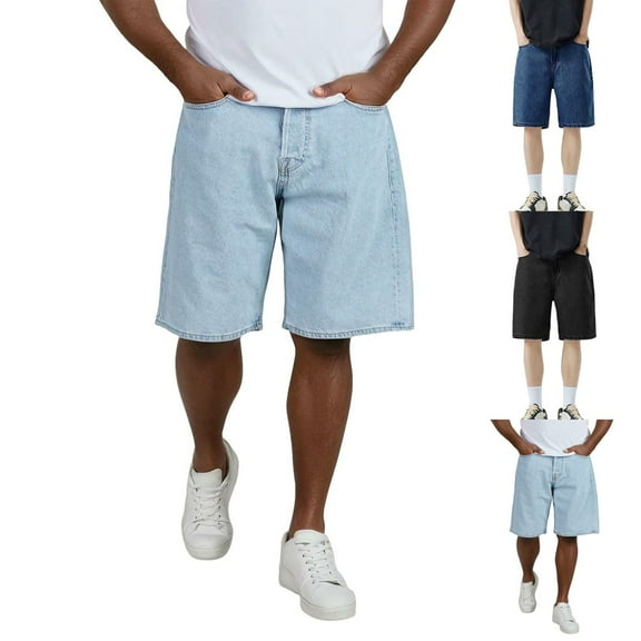 Mens Denim Shorts Casual Zipper Stretch Wide Leg Jean Shorts with Pockets Classic Loose Fit Baggy Shorts