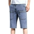 thumbnail image 1 of Mens Denim Shorts Clearance Knee Length Cargo Jean Shorts Casual Straight Leg Half Pants with Pockets Comfortable Vintage Summer Pants, 1 of 4