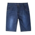 thumbnail image 1 of Mens Denim Shorts Elastic Waist Jean Shorts Plus Size Stretch Waist Cargo Shorts Mens Clothing (Dark Blue, Size 28), 1 of 7