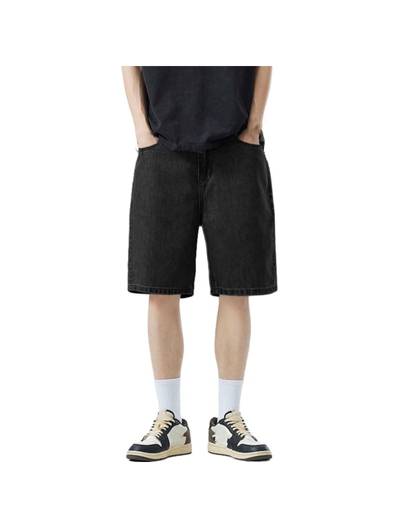 Mens Denim Shorts with Pockets Loose Fit Wide Leg Jorts Baggy Short Jeans Y2k Streetwear Casual Shorts