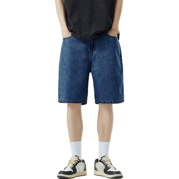 Mens Denim Shorts with Pockets Loose Fit Wide Leg Jorts Baggy Short Jeans Y2k Streetwear Casual Shorts