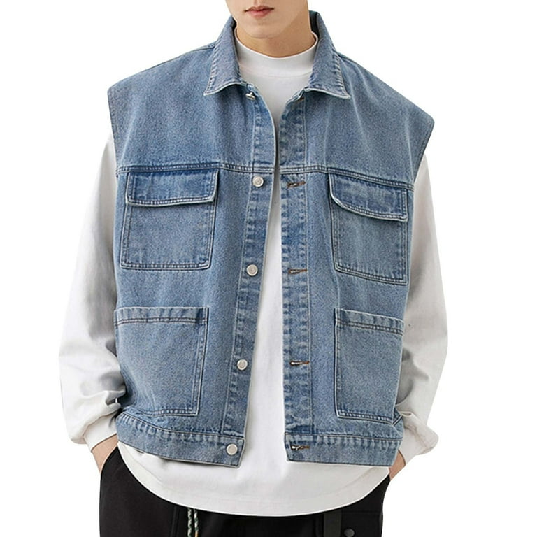 Jean jacket men's fall/winter outlets trend sleeveless lapels