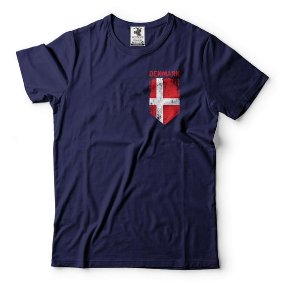 Mens Denmark Pocket Flag Shirt Danish Flag Tee Danish Patriotic Gifts Denmark Vikings Tee (Large Navy Blue)