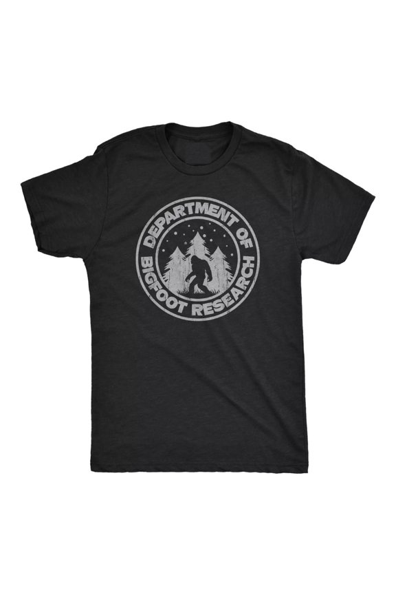 Mens Department Of Bigfoot Research T Shirt Funny Sasquatch Search Tee For Guys
