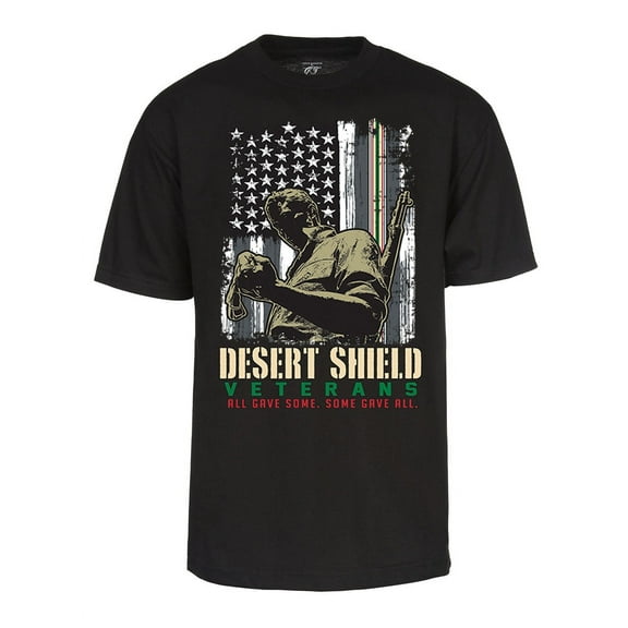Mens Desert Shield Veteran Flag T-Shirt - US Vet Patriotic Shirt, Black Large