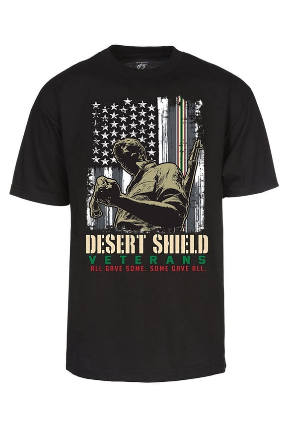 Mens Desert Shield Veteran Flag T-Shirt - US Vet Patriotic Shirt, Black X-Large