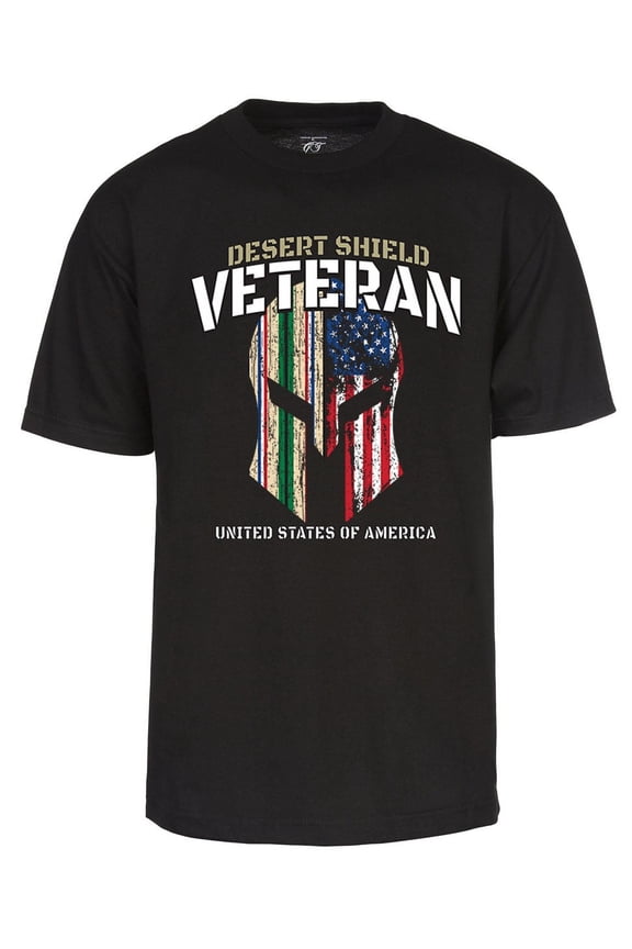 Mens Desert Shield Veteran Helmet T-Shirt - US Vet Patriotic Shirt, Black Small