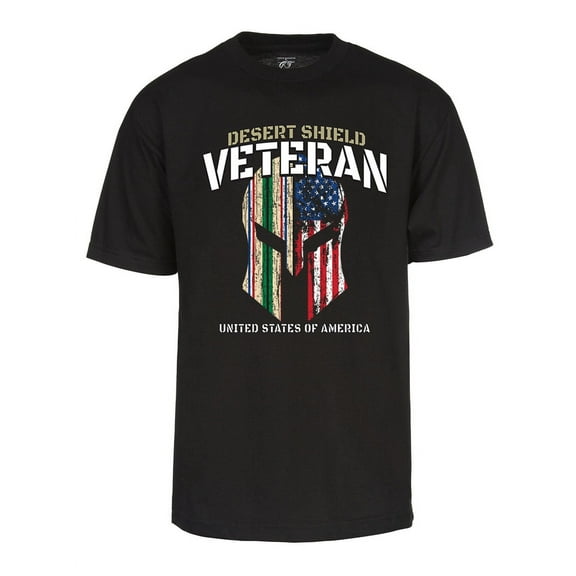 Mens Desert Shield Veteran Helmet T-Shirt - US Vet Patriotic Shirt, Black X-Large