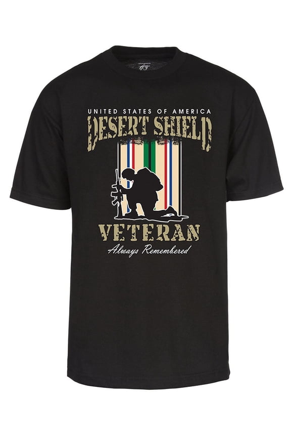 Mens Desert Shield Veteran T-Shirt - US Vet Always Remember, Black Small