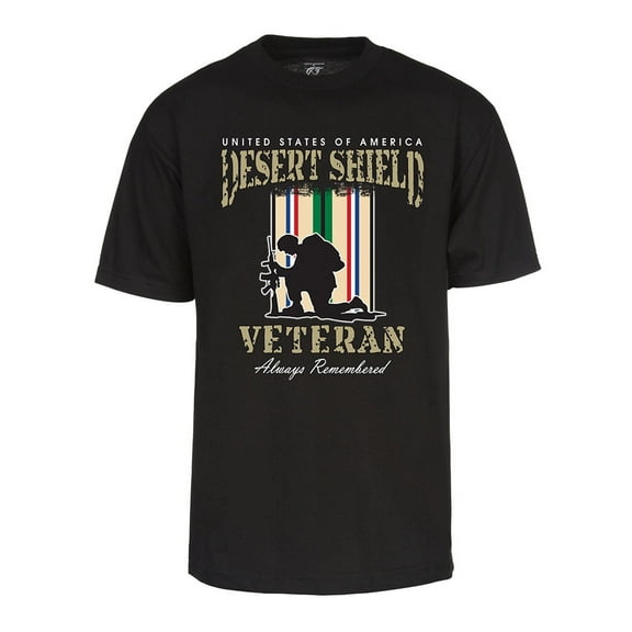 Mens Desert Shield Veteran T-Shirt - US Vet Always Remember, Black X-Large