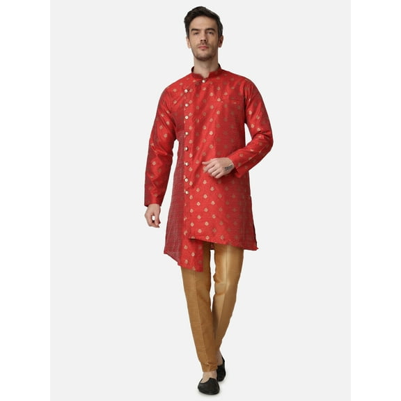 Mens Desginer Silk Printed Indian Achkan Fancy Angrakha Ethnic Wear Kurta Set