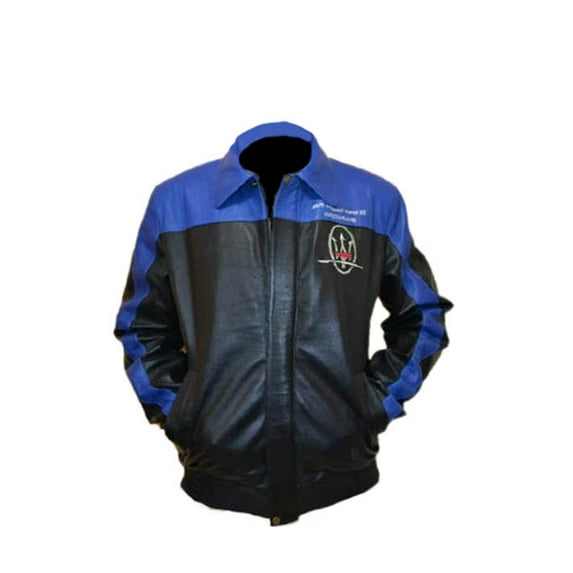 Mens Designer Blue & Black Racer Genuine Leather Jacket