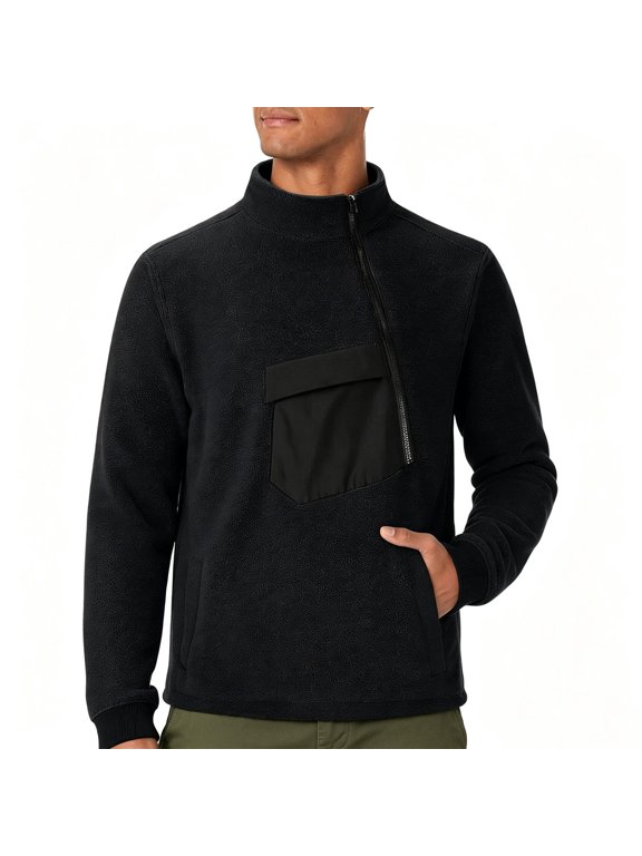 Mens Designer Fleece Sweatshirt Half Zipper Mock Neck Winter Fall Long Sleeve Pullover Sweater with Pockets