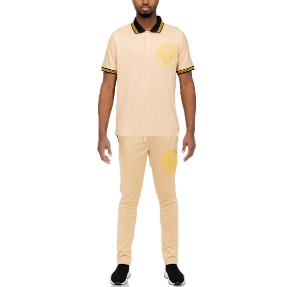 Mens Designer Polo Shirt and Track Pant Lion Head Embroidered Set