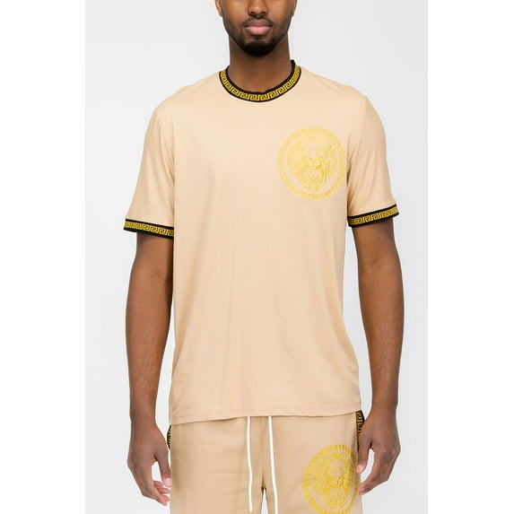 Mens Designer Soft Cotton Lion Head Embroidered Tshirt