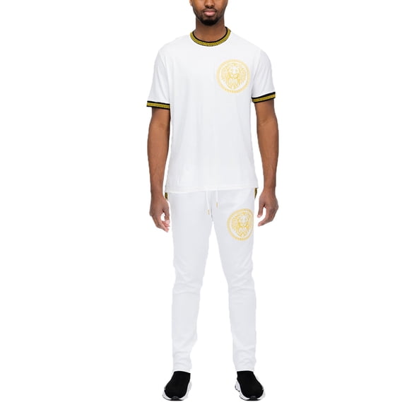 Mens Designer Tshirt and Track Pant Lion Head Embroidered Set