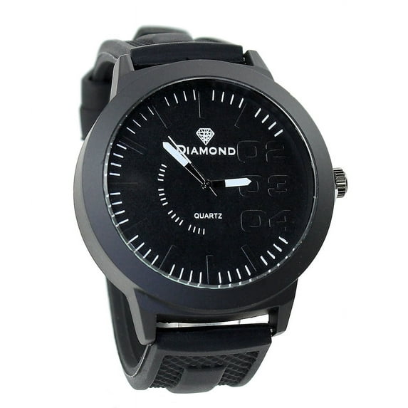 Mens Designer style hip-hop black watch 50mm 15mm thick case. 21mm wide black strap fits 8 inches wrists