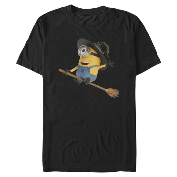 Mens Despicable Me Stuart Flying Broomstick Happy Witch T Shirt
