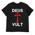 thumbnail image 1 of Mens Deus Vult - Catholic Crusader Templar Knight - Narrow Cross T-Shirt Black X-Large, 1 of 5