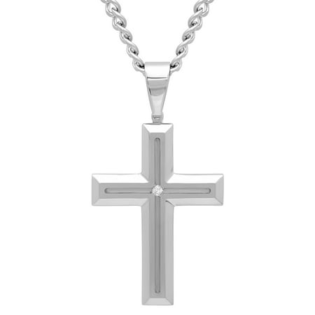 Mens Diamond Accent Stainless Steel Cross Pendant Necklace