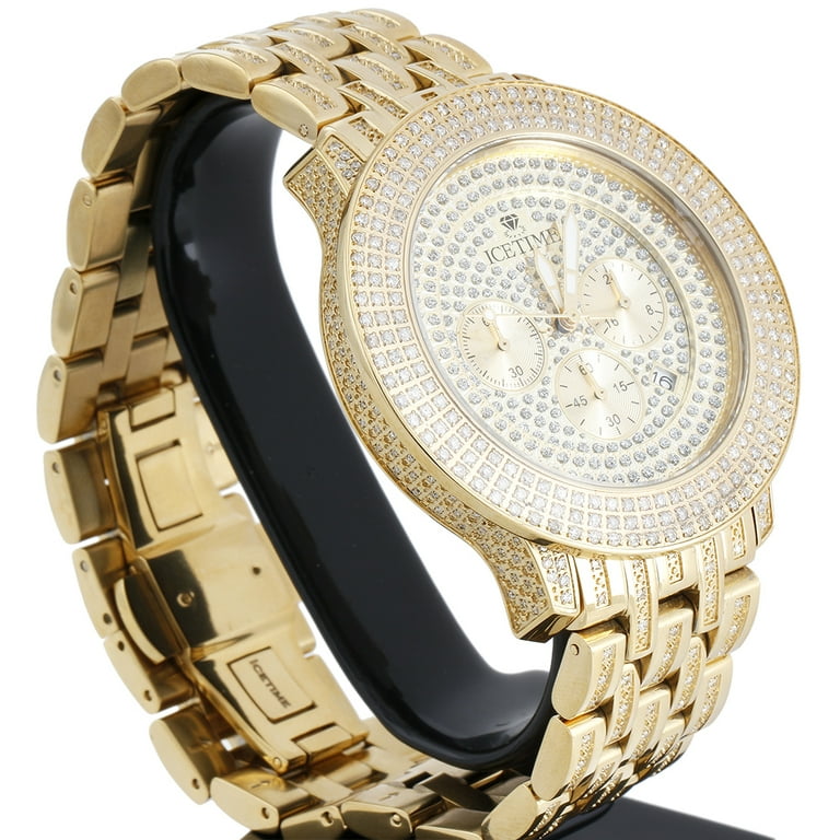 Mens Diamond Band Watch 3 Row Bezel 48mm Case Illusion Dial Prince 4 CT. Walmart