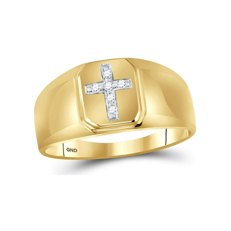 Mens Cross Diamond Band Ring Rhodium-plated Sterling Silver 1/20 CTW 3 Diamonds Mens Cross Diamond Band Ring Rhodium-plated Sterling Silver 1/20 CTW 3 Diamonds