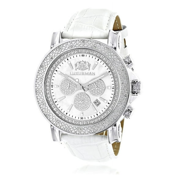 Mens Diamond Oversized Watch 0.25ct White Mop Escalade w Chronograph and Leather Bands