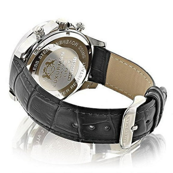 Mens Diamond Watch 0.2ct Swiss Quartz Liberty w Leather Band and White MOP Dial