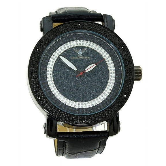 Mens Diamond black Clubbing watch 52mm 13mm thick case. Diamond accent bezel,White black bling dial, 19 wide black leather strap fits 10 inches wrists.