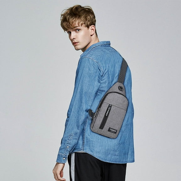 Mens Diaper Bag,Small Sling Backpack Crossbody Sling Bag,Crossbody Bags,Chest Bag Daypack Fanny Pack with Earphone Hole,Cross Body Bag for Outdoors Hiking(Gray 12*7*2in)from ANMUYUM