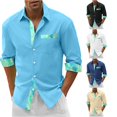 thumbnail image 1 of Mens Digital 3D Printing Style Holiday Seaside Beach Long Sleeved Shirt Top with Color Matching Design Blue XL, 1 of 4