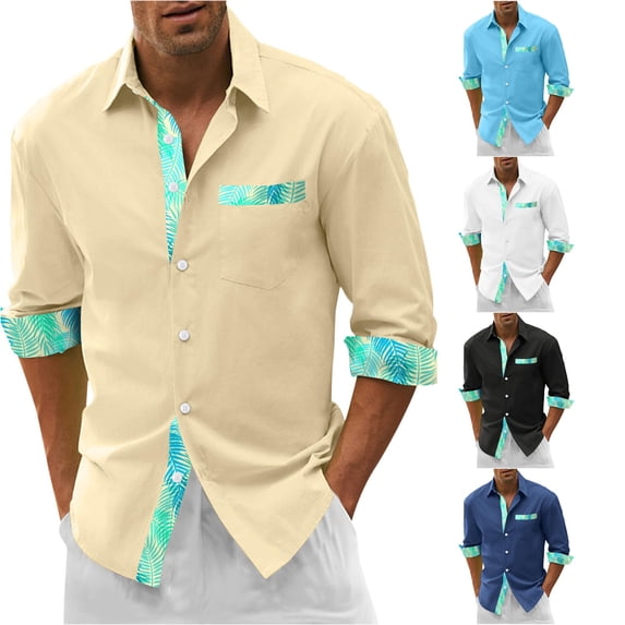 Mens Digital 3D Printing Style Holiday Seaside Beach Long Sleeved Shirt Top with Color Matching Design Brown XXL