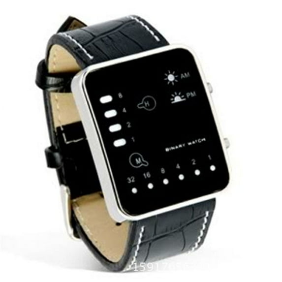 Mens Digital Binary Sport Wristwatch with Leather Strap for