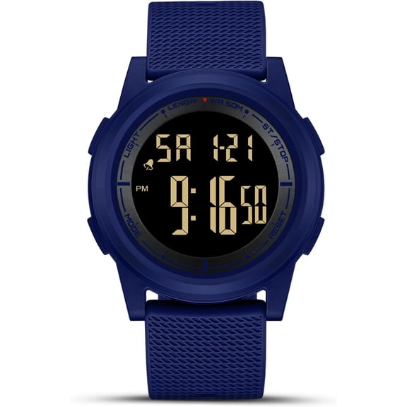 Mens Digital Watch Thin Minimalist Outdoor Screen Large Wrist Watches for Men with Light Date Stopwatch