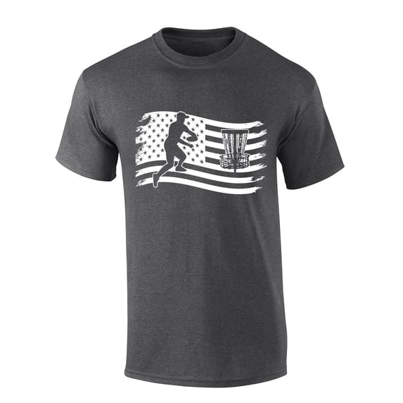 Mens Disc Golf Tshirt American Flag Disc Golf Short Sleeve T-shirt-Heather Grey-small