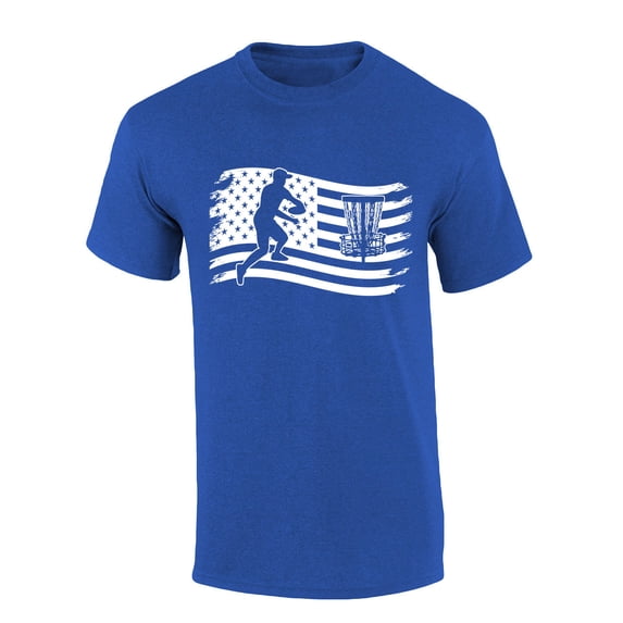 Mens Disc Golf Tshirt American Flag Disc Golf Short Sleeve T-shirt-Heather Royal-5xl