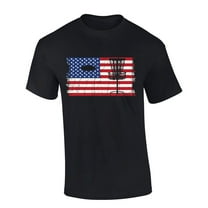Mens Disc Golf Tshirt Disc Golf Distressed American Flag  Short Sleeve T-shirt-Black-4xl
