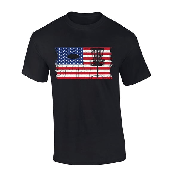 Mens Disc Golf Tshirt Disc Golf Distressed American Flag  Short Sleeve T-shirt-Black-xxl