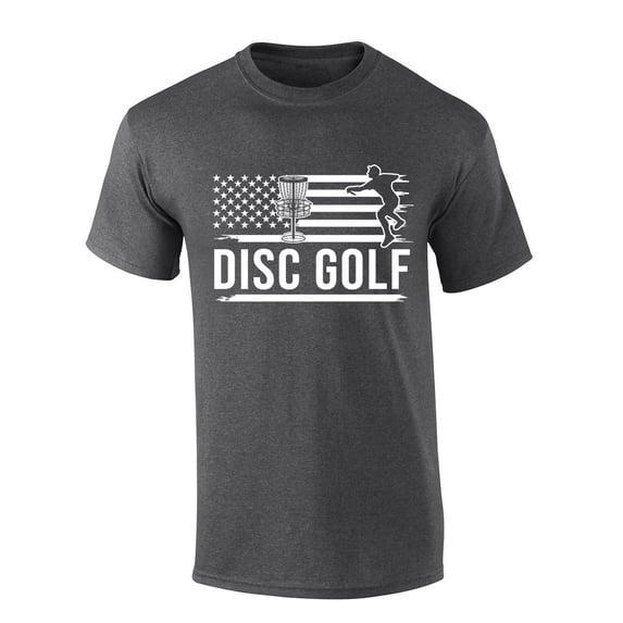 Mens Disc Golf Tshirt Disc Golf Flag Short Sleeve T-shirt-Heather Grey-5xl