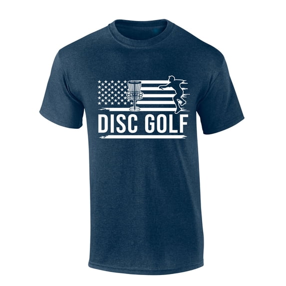 Mens Disc Golf Tshirt Disc Golf Flag Short Sleeve T-shirt-Heather Navy-medium
