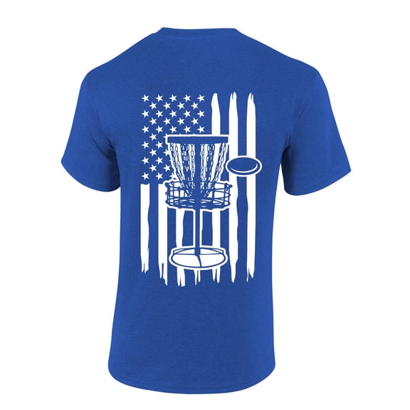Mens Disc Golf Tshirt Disc Golf Vertical American Flag Back Design Short Sleeve T-shirt-Black-xl