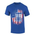thumbnail image 1 of Mens Disc Golf Tshirt Distressed Vertical Disc Golf American Flag  Short Sleeve T-shirt-Heather Royal-4xl, 1 of 1