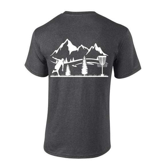 Mens Disc Golf Tshirt Retro Scenic Disc Golf Mountains Short Sleeve T-shirt-Heather Grey-4xl
