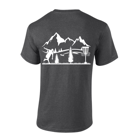 Mens Disc Golf Tshirt Retro Scenic Disc Golf Mountains Short Sleeve T-shirt-Heather Grey-6xl