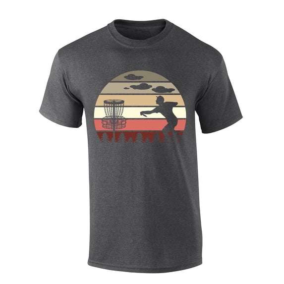 Mens Disc Golf Tshirt Retro Scenic Disc Golf Throwing Short Sleeve T-shirt-Heather Grey-xxl