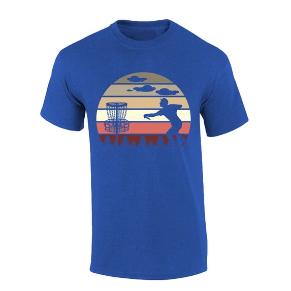 Mens Disc Golf Tshirt Retro Scenic Disc Golf Throwing Short Sleeve T-shirt-Heather Royal-xl