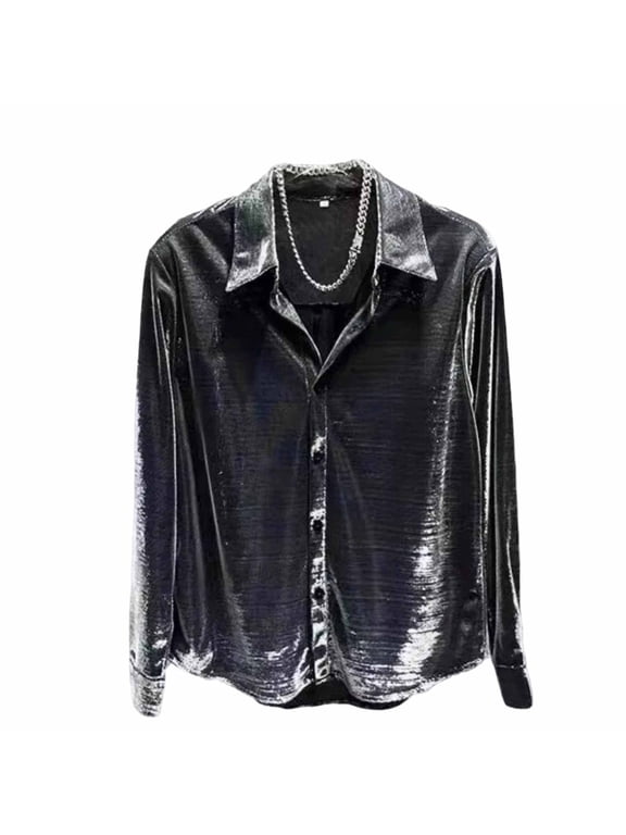Mens Disco Shirt Outfit Retro 70s Shirts for Men Sequin Glitter Long Sleeve Button Down Disco Outfits Party Costume