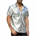 thumbnail image 1 of Mens Disco Shirt Sequin Party Outfit Short Sleeve Metallic Rave Button Shirt, 1 of 2