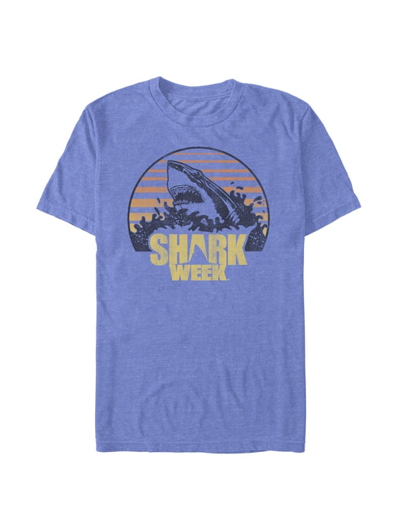 Mens Discovery Shark Week Retro Striped Sunset T Shirt