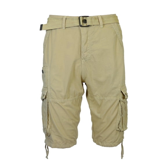 Mens Distressed Belted Cotton Cargo Shorts